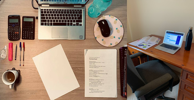 collage of images of students' home desk set-ups