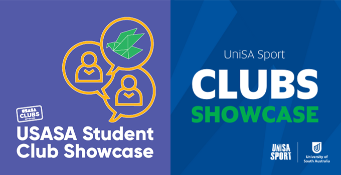 Graphic promoting USASA Student Club Showcase and UniSA Sport Clubs Showcase
