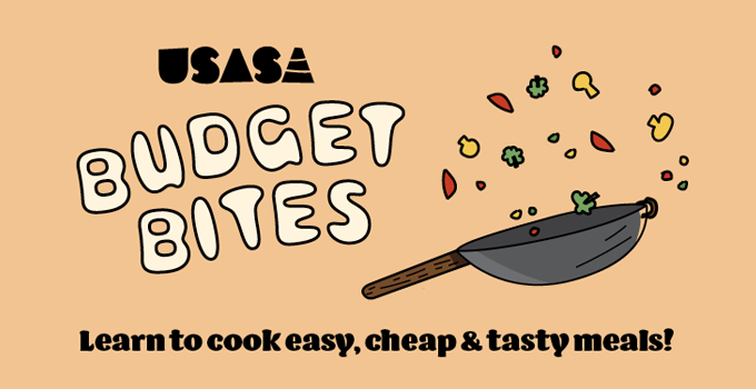 USASA Budget Bites
Learn to cook easy, cheap and tasty meals!
Illustration image of a wok with vegetables tossed up