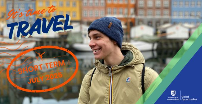 It's time to travel
Short term July 2025
UniSA Global Opportunities
Image of male student in winter gear in Europe