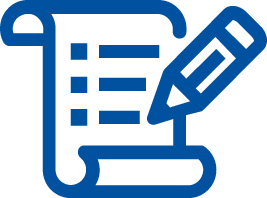 Blue list icon with pencil and paper