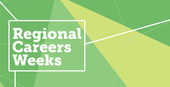 Regional Careers Week banner with green geometric lines in the background