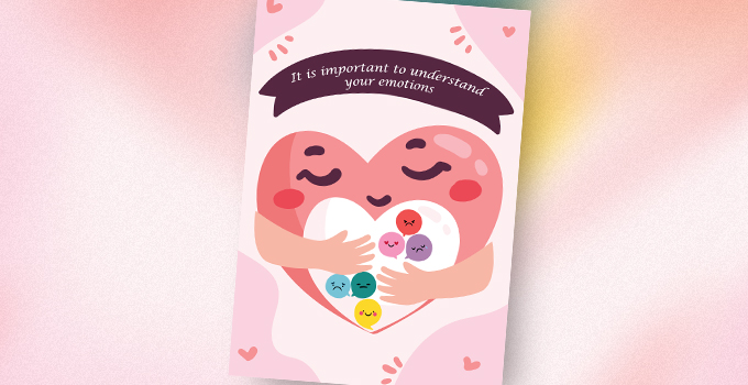 Image of the winning poster "Understanding your emotions" on a textured pink gradient background