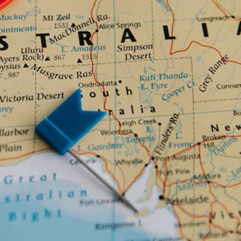 Macro image of Australian map, focusing on South Australia