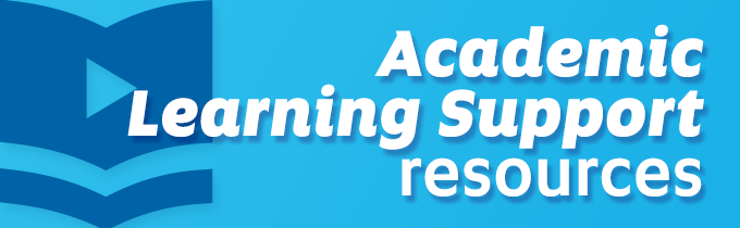 Blue advertisement banner promoting "Academic Learning Support Resources" with image of volunteers.