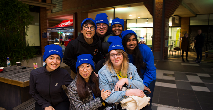 Group photo of students participating in the Vinnies Sleepout at City East campus