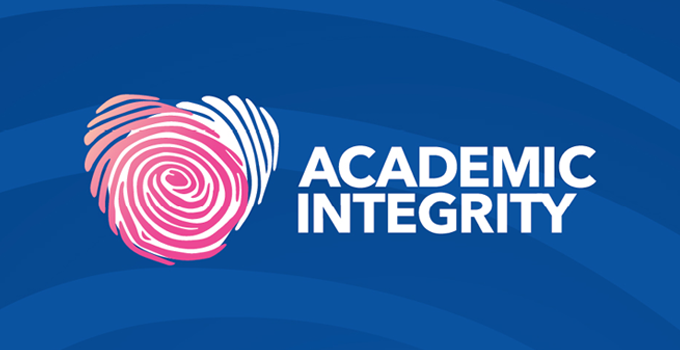 Academic Integrity branded banner featuring finger-print logo mark