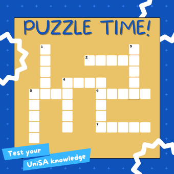 Blue and mustard colour Illustrated crossword graphic