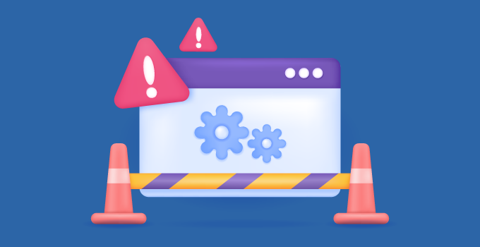 Graphic image of warning signs and cogs and cones indicating work getting done