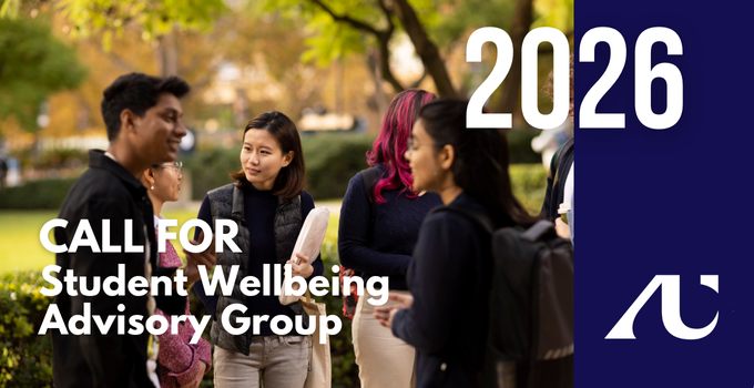 Call for Student Wellbeing Advisory Group –  2026 with the Adelaide University logo and an image of students chatting on campus