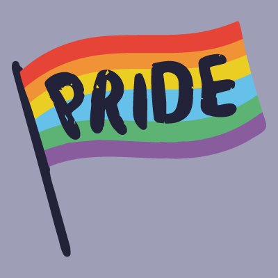 Illustration of rainbow flag with PRIDE writing