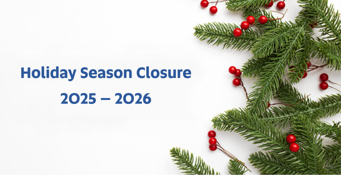 "Holiday Season Closure 2025 – 2026" next to image of hollies on a white background