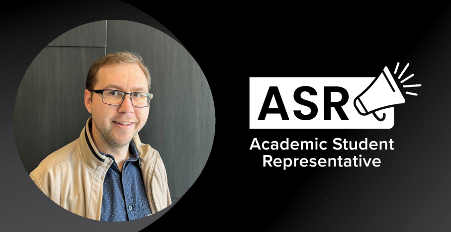 ASR (Academic Student Representative) logo banner featuring headshot photo of David.