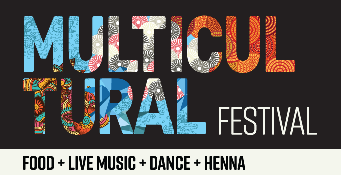 Multicultural Festival 
Banner with colourful patterns on the letters