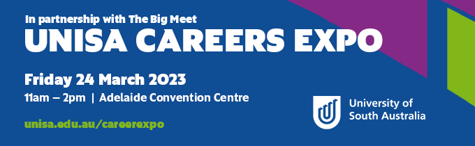 Advertisement banner promoting UniSA Careers Expo on 24 March