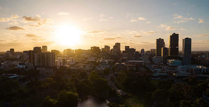 Photo of sunrise over Adelaide city