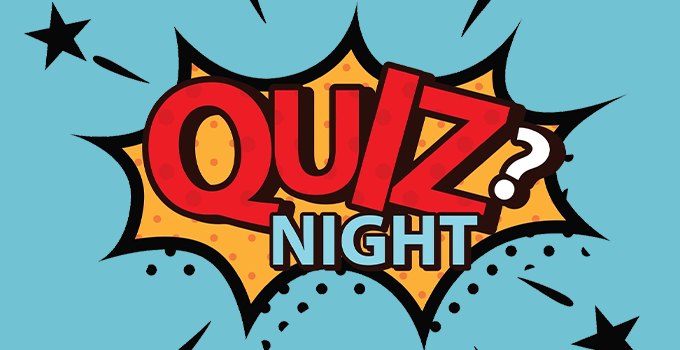 Quiz night illustrated text on a blue background