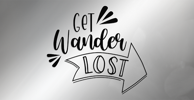 Get Wanderlost branded banner with silver background and black logo type.