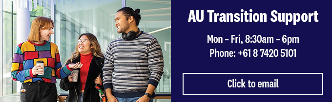 Transition support
Mon-Fri, 8:30am - 6pm
Phone: +61 8 7420 5101
Click to email